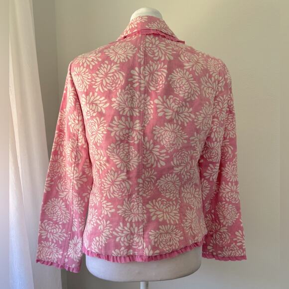 Sigrid Olsen Pink & Ivory Floral Print Linen Blend Single Breasted Blazer - Picture 5 of 9